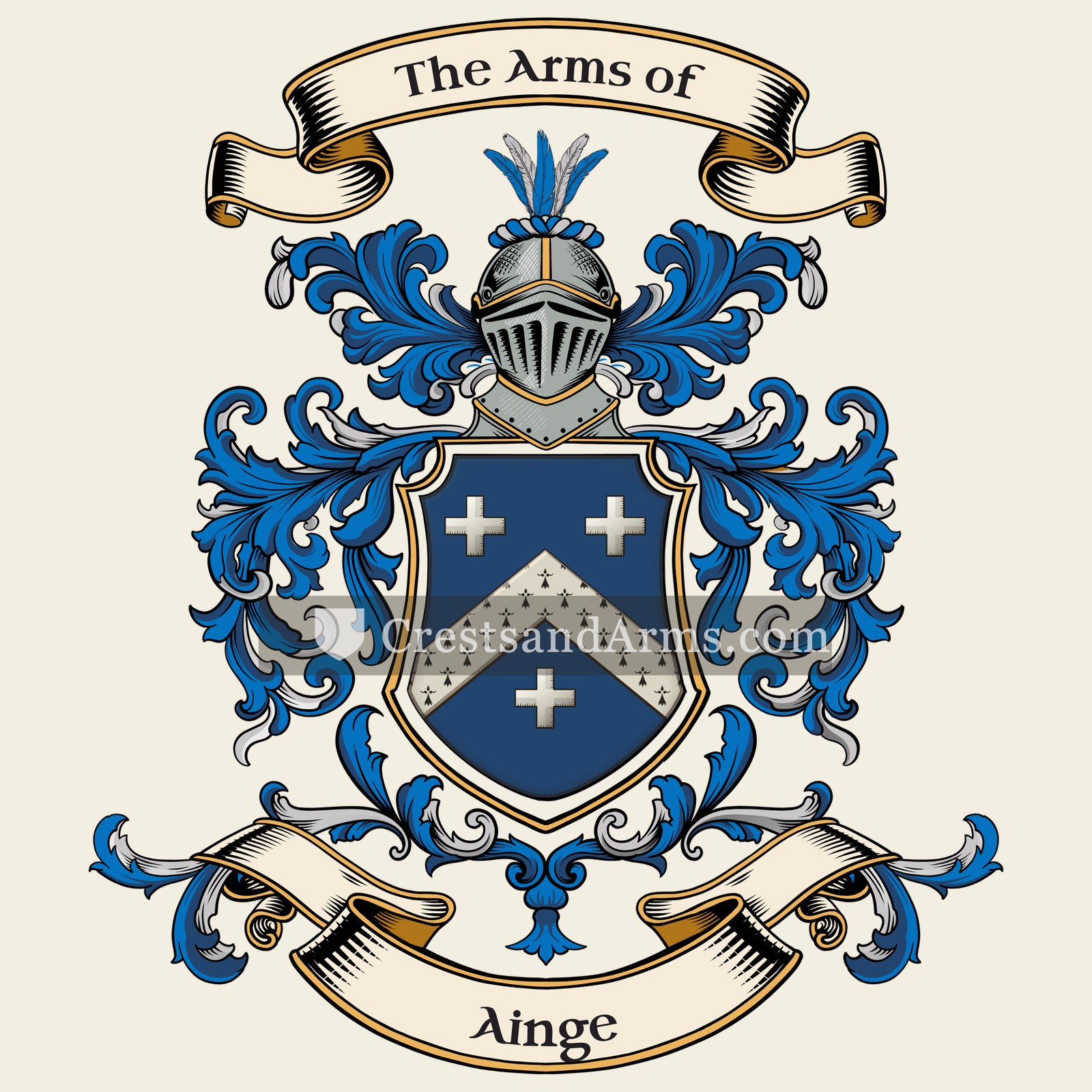 The Ainge coat of arms, drawn from the recorded blazon