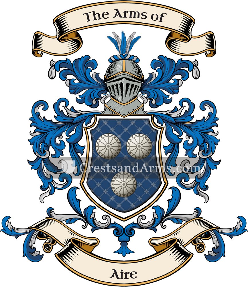 The Aire coat of arms, drawn from the recorded blazon