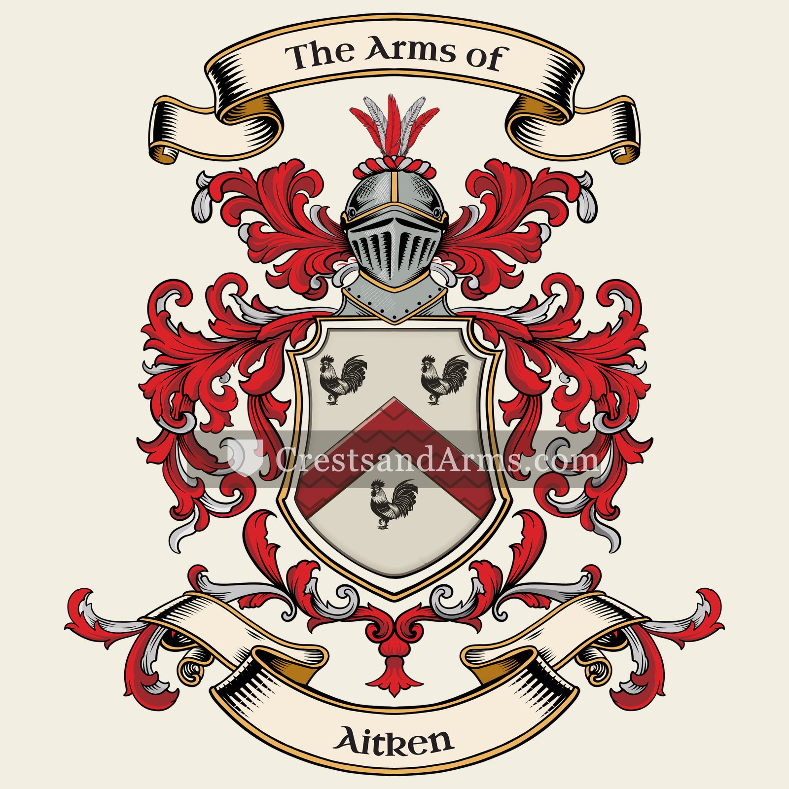 The Aitken coat of arms, drawn from the recorded blazon