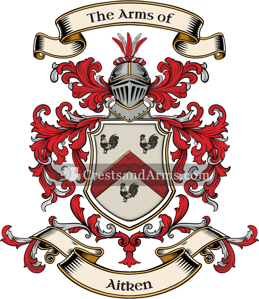 The Aitken coat of arms, drawn from the recorded blazon