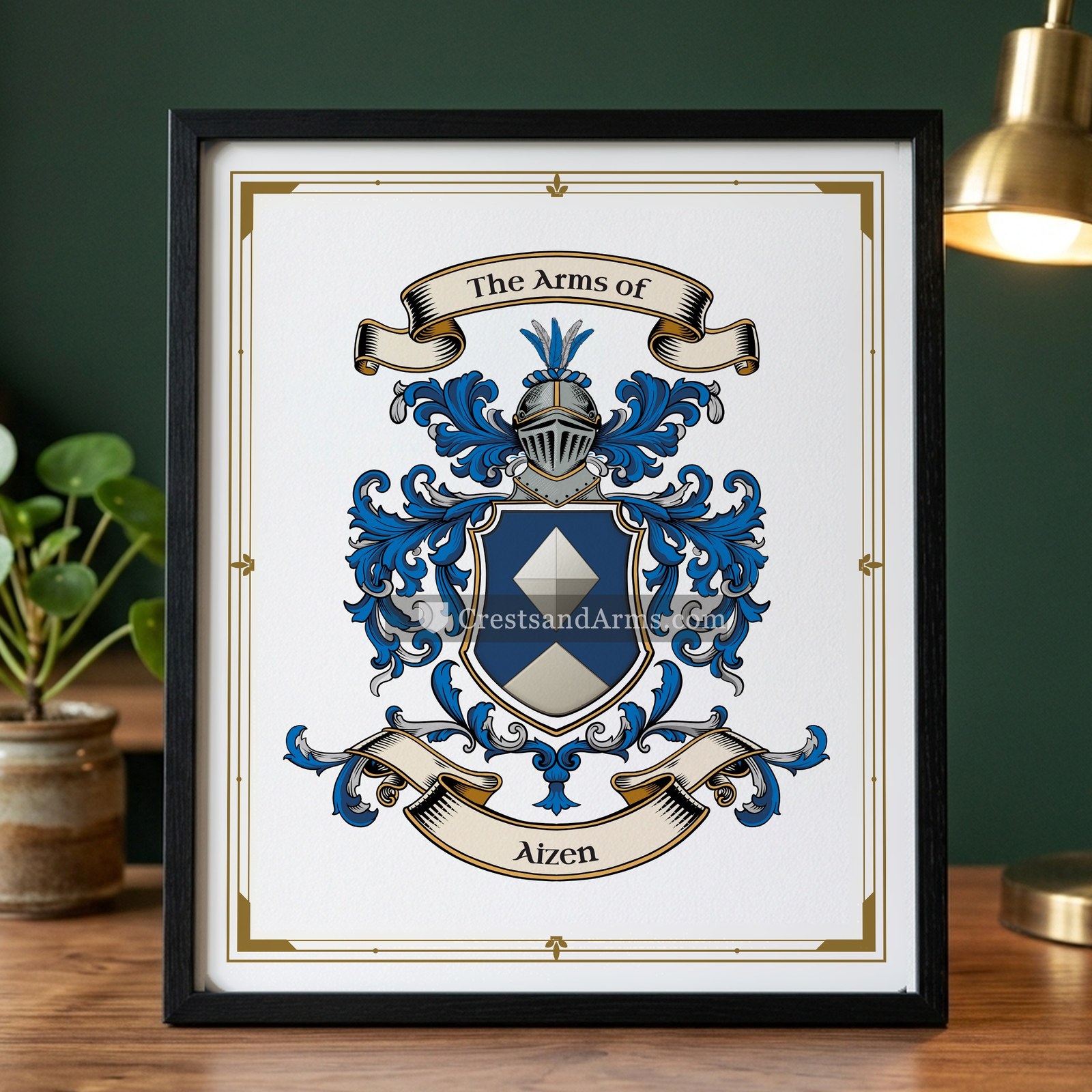 The Aizen arms on the framed, black wood