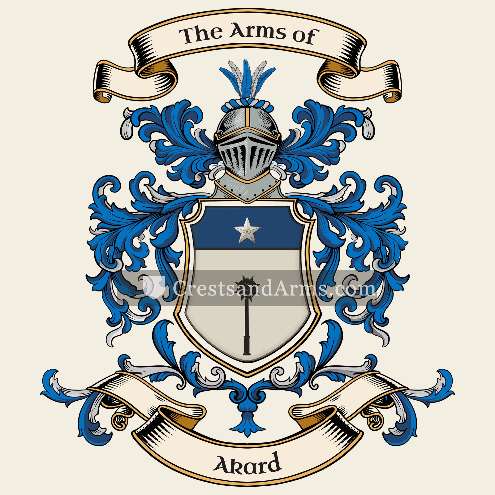 The Akard coat of arms, drawn from the recorded blazon