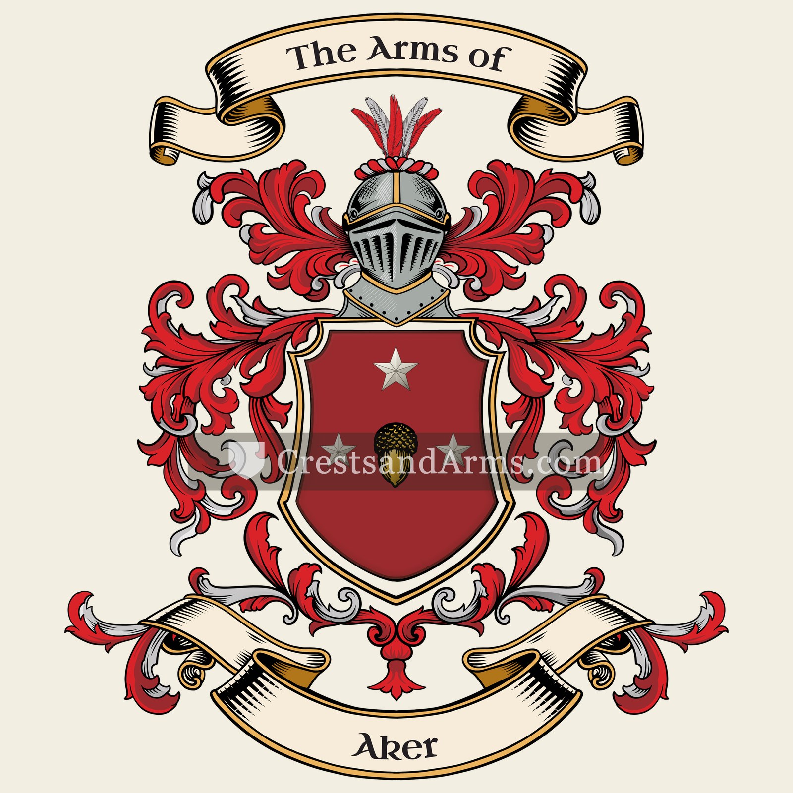 The Aker coat of arms, drawn from the recorded blazon