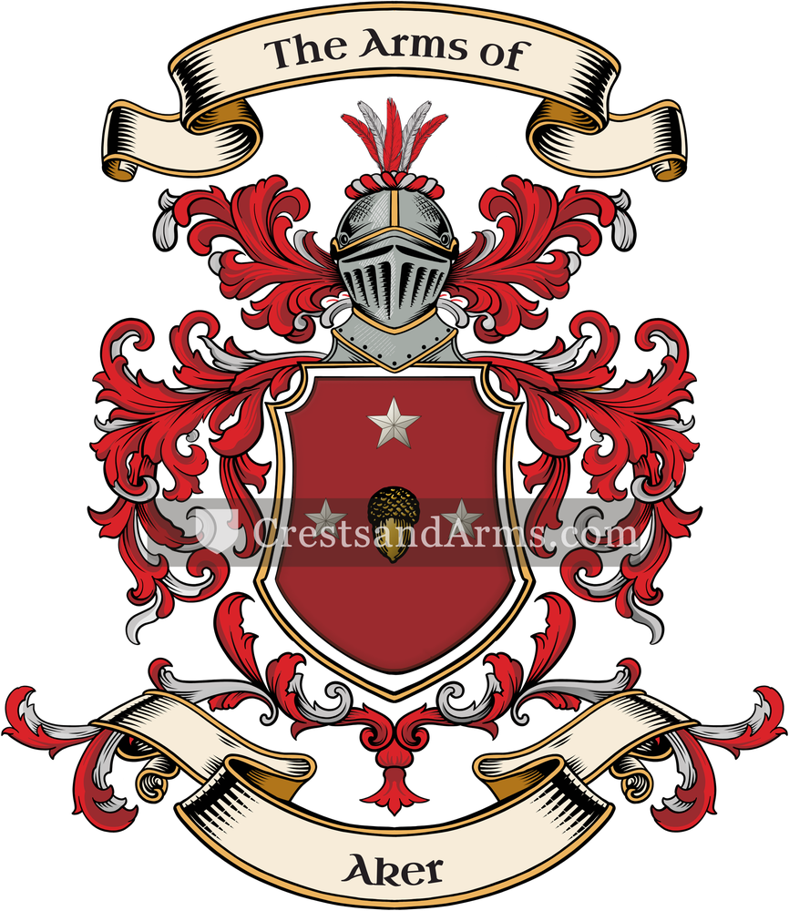 The Aker coat of arms, drawn from the recorded blazon