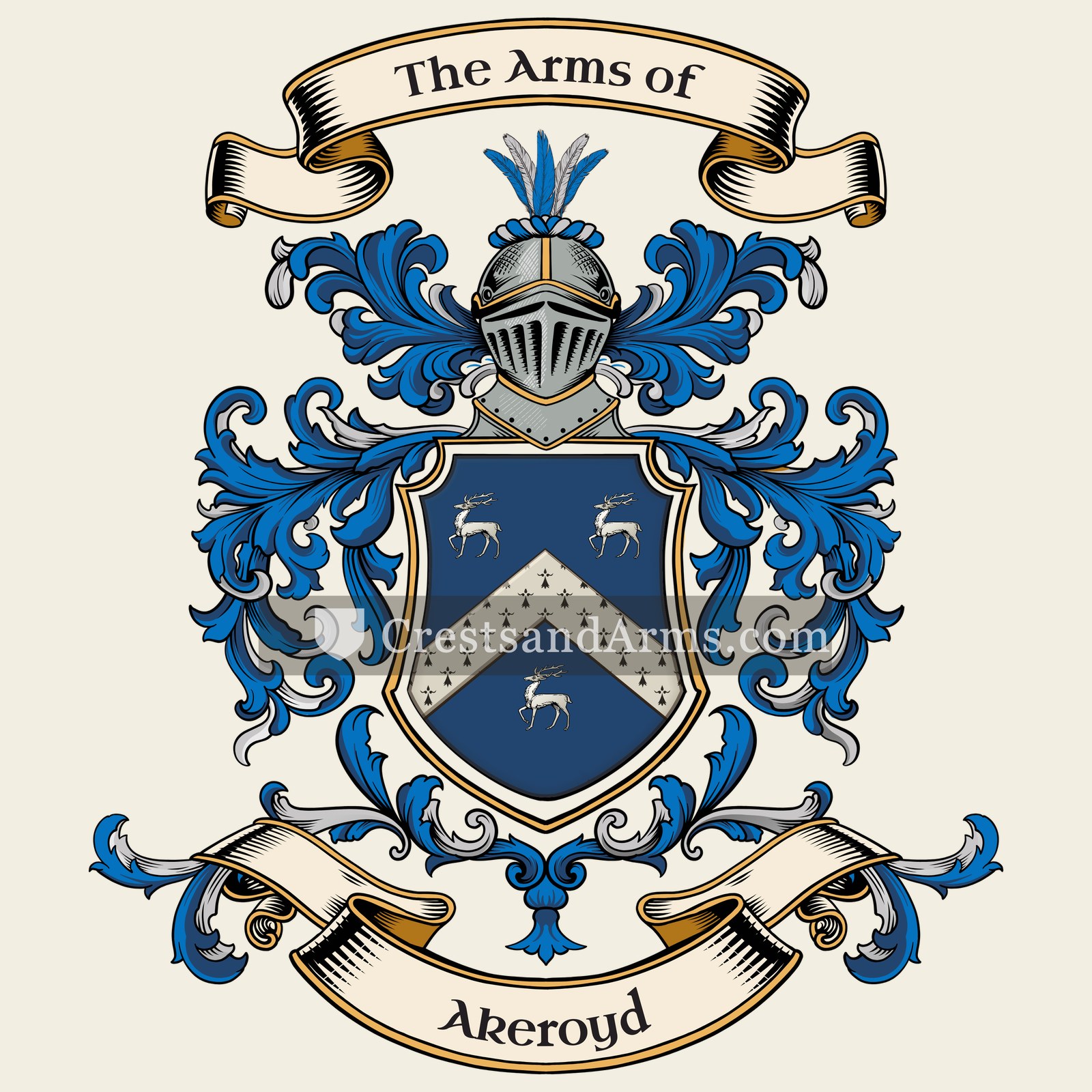 The Akeroyd coat of arms, drawn from the recorded blazon