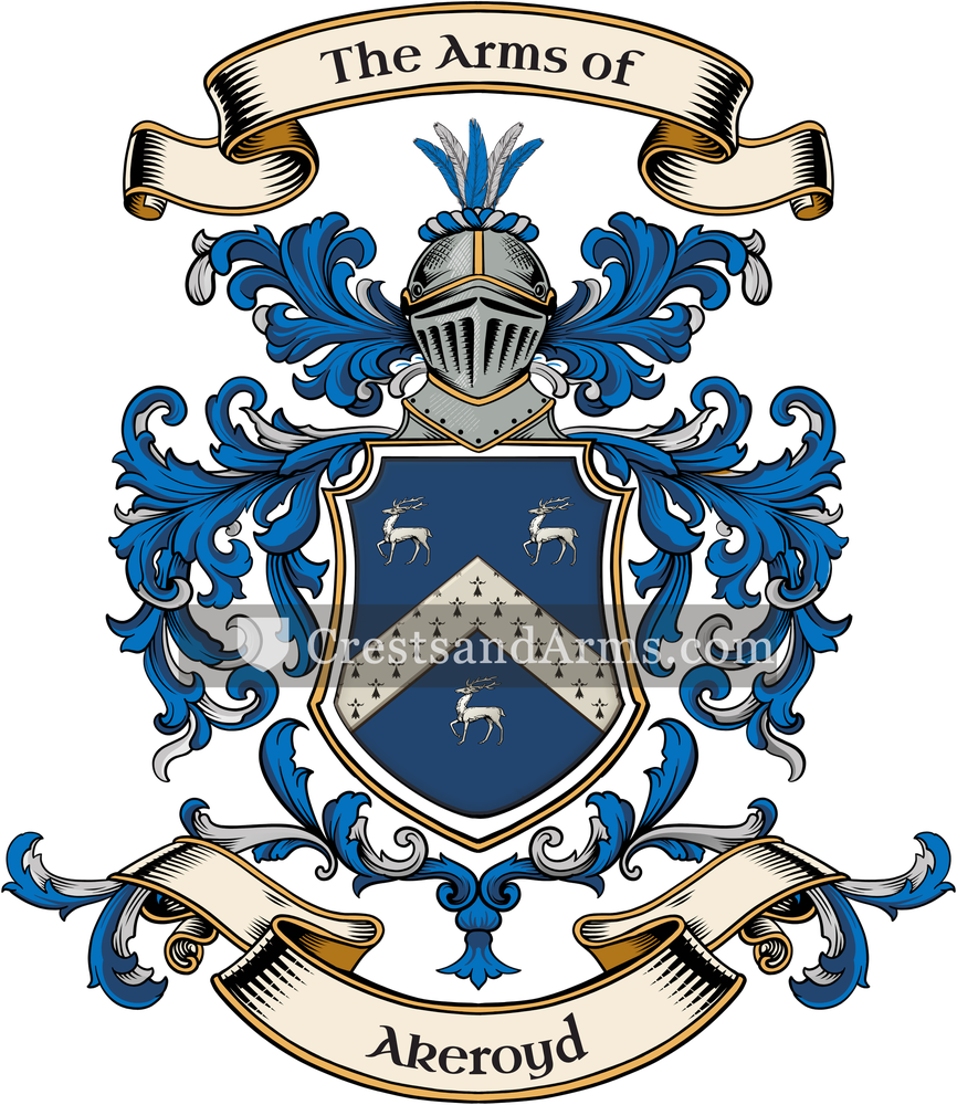 The Akeroyd coat of arms, drawn from the recorded blazon