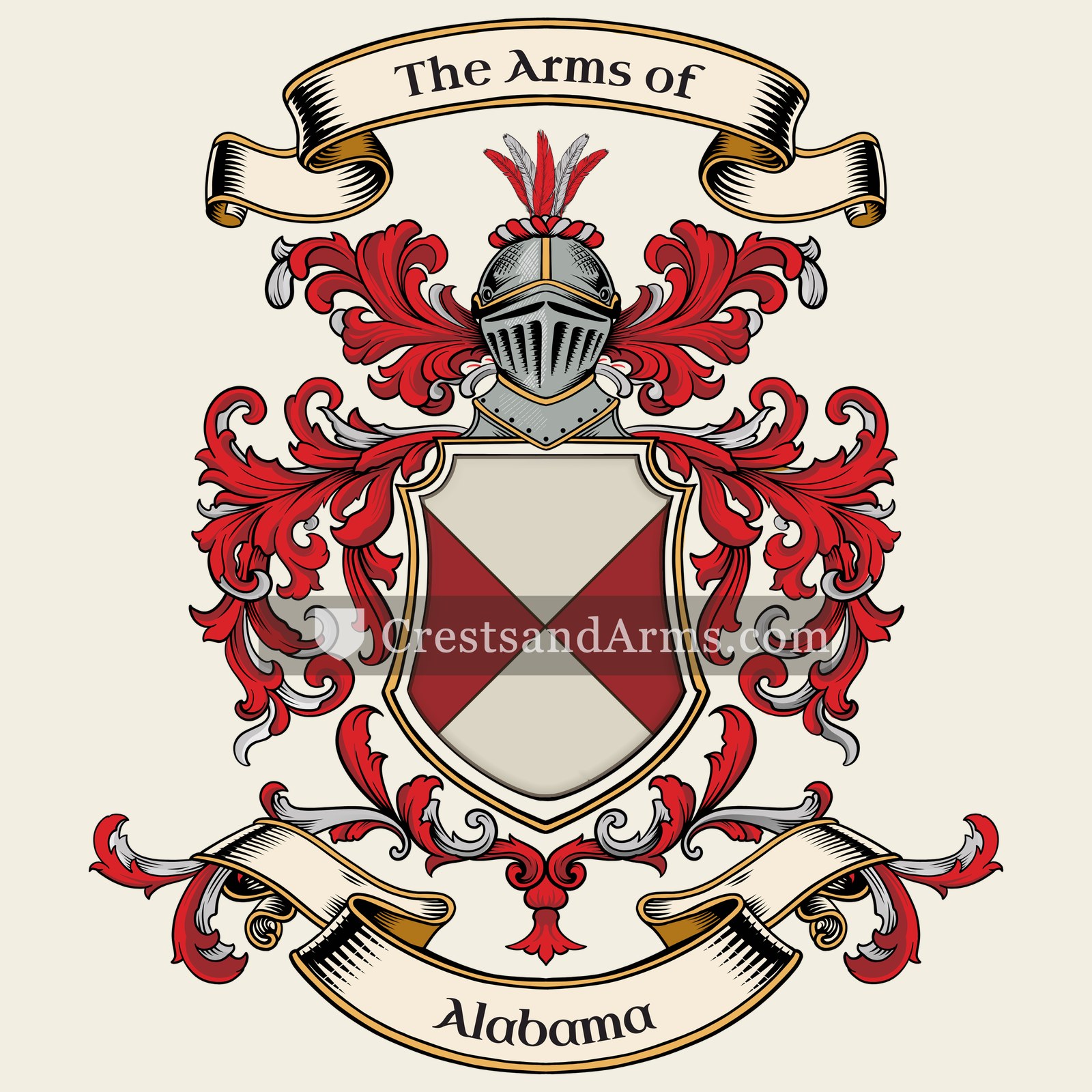 The Alabama coat of arms, drawn from the recorded blazon