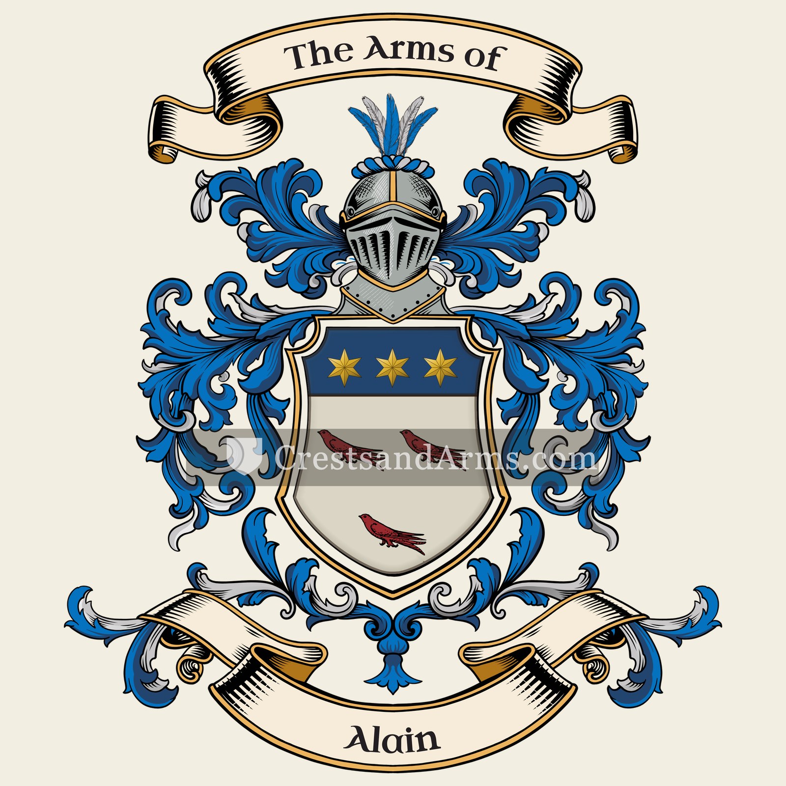 The Alain coat of arms, drawn from the recorded blazon