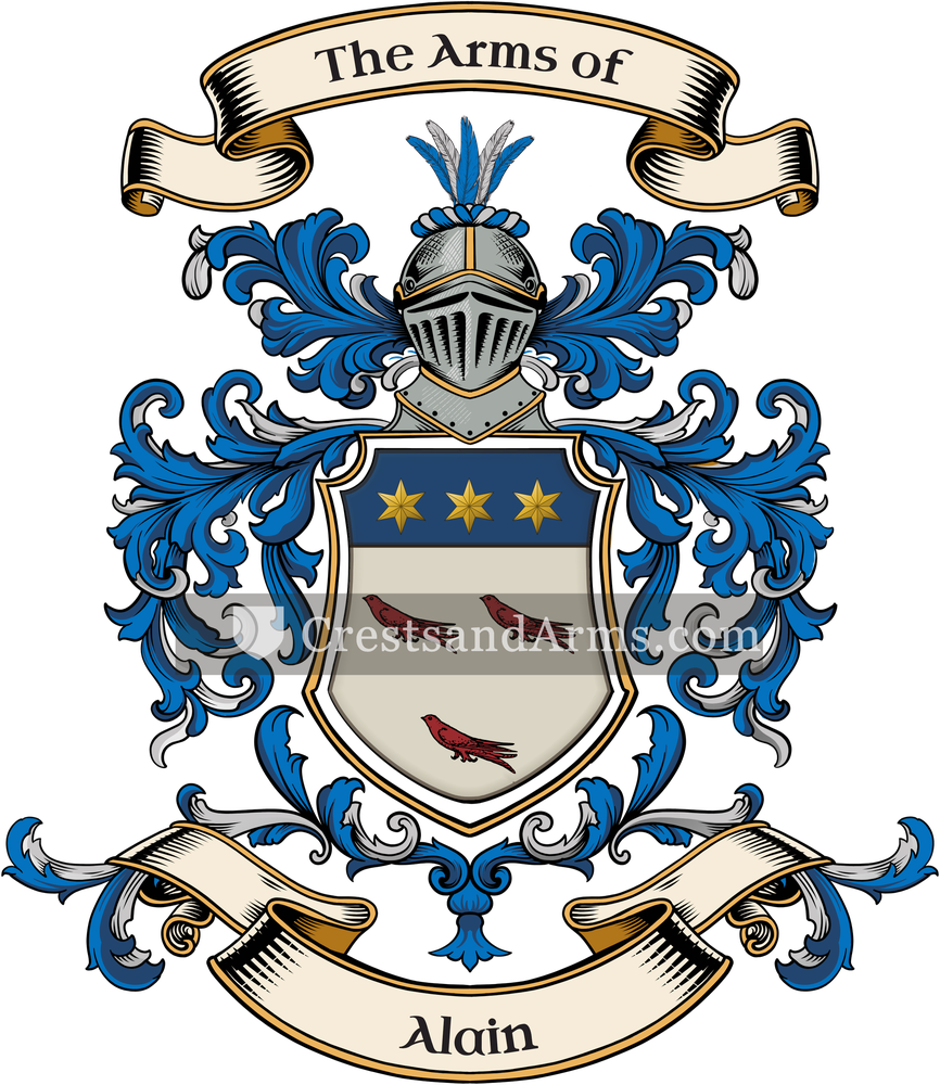 The Alain coat of arms, drawn from the recorded blazon