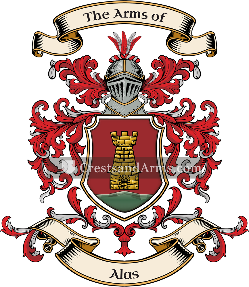 The Alas coat of arms, drawn from the recorded blazon