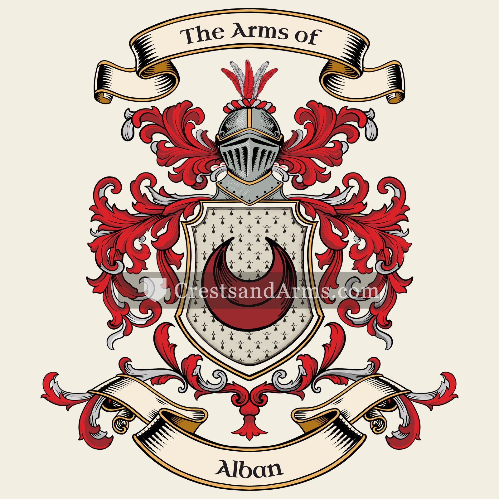 The Alban coat of arms, drawn from the recorded blazon