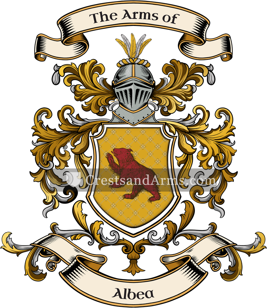 The Albea coat of arms, drawn from the recorded blazon