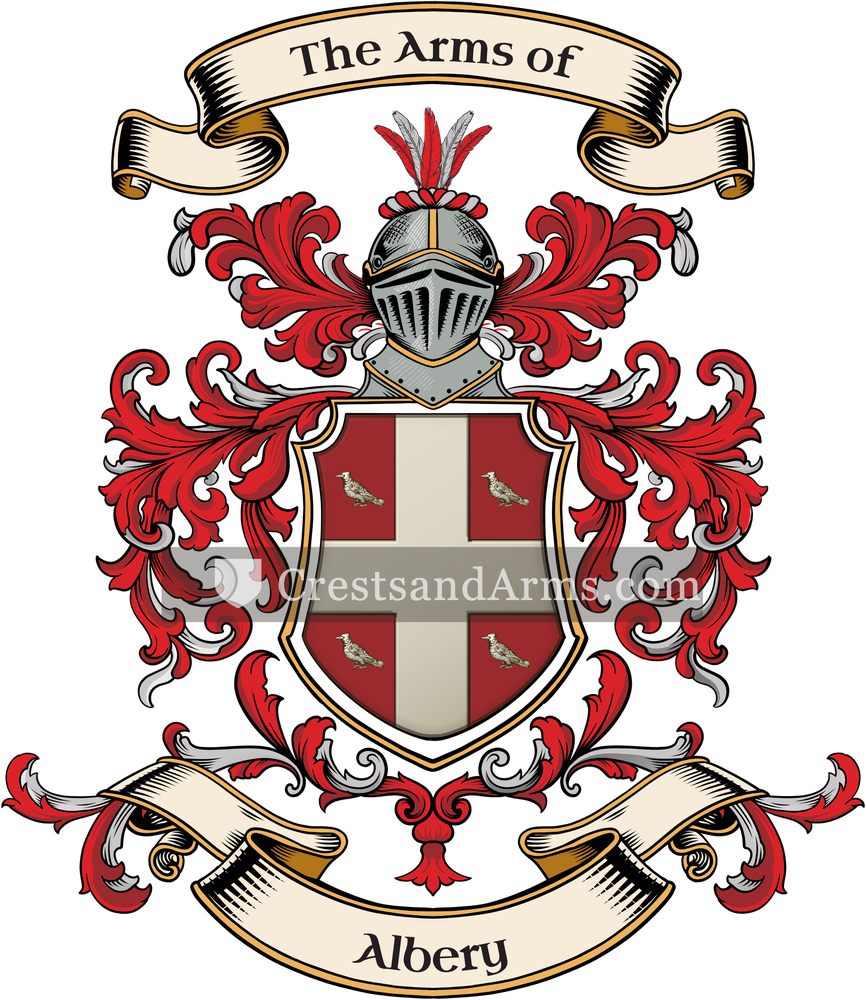 The Albery coat of arms, drawn from the recorded blazon