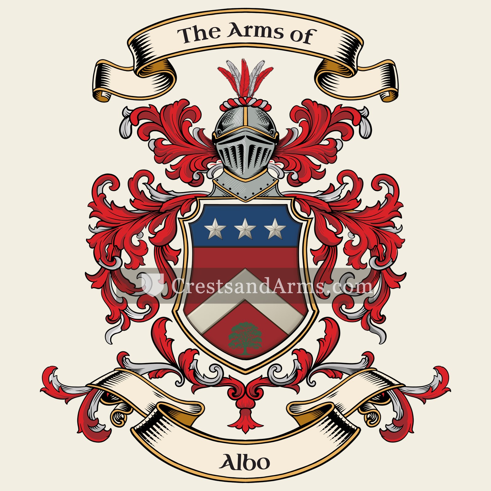 The Albo coat of arms, drawn from the recorded blazon
