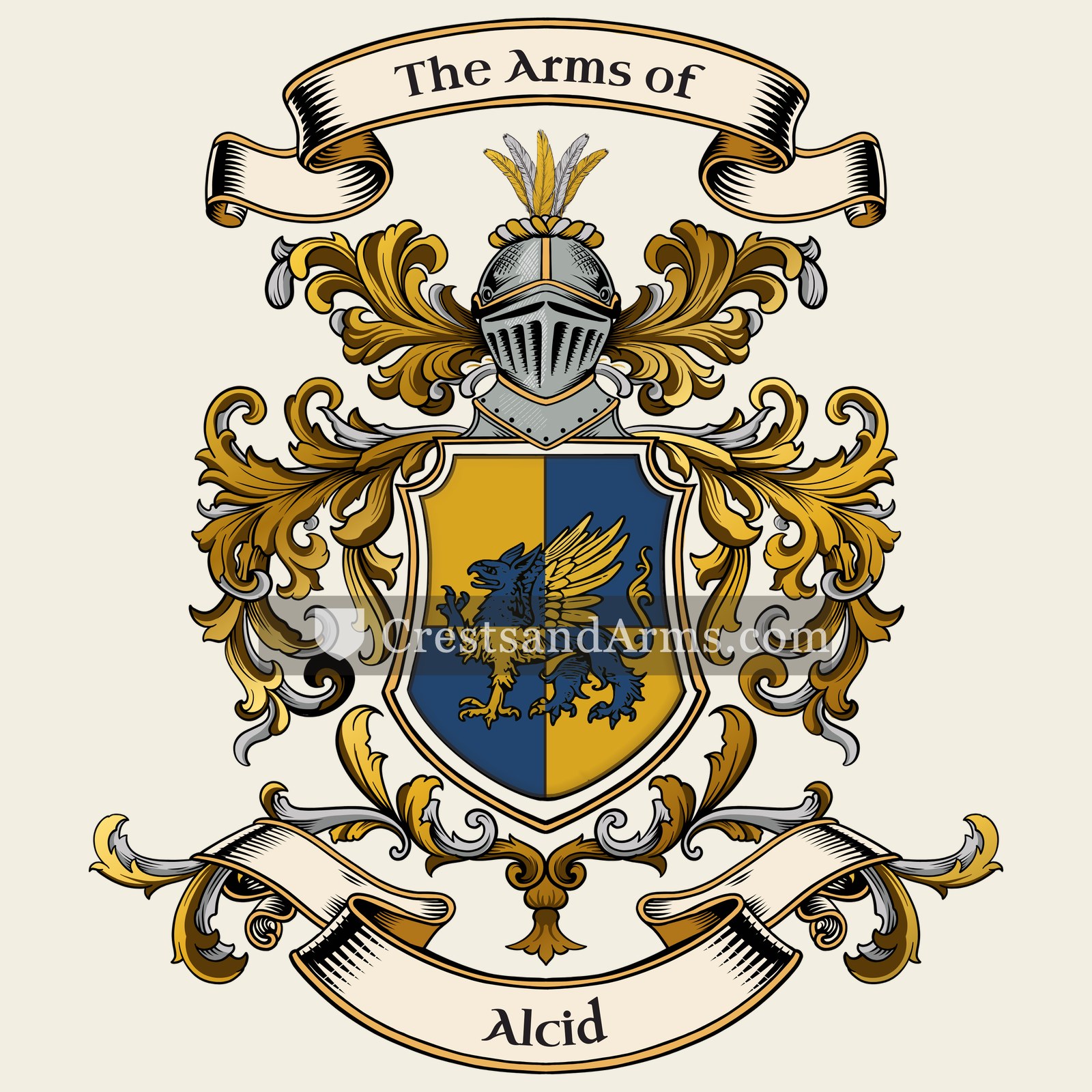 The Alcid coat of arms, drawn from the recorded blazon