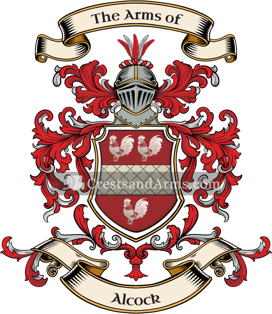The Alcock coat of arms, drawn from the recorded blazon