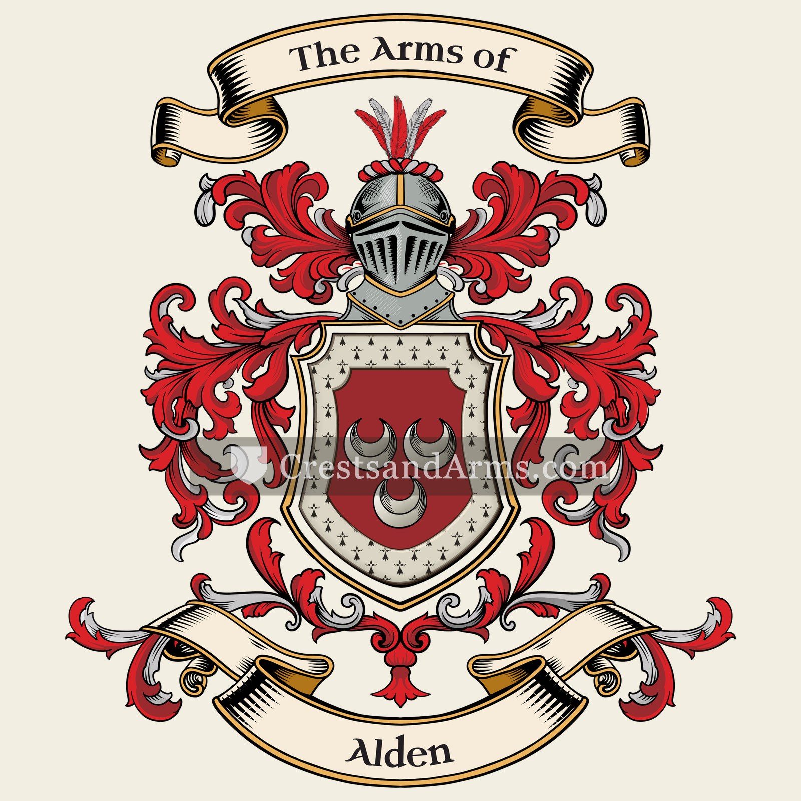 The Alden coat of arms, drawn from the recorded blazon
