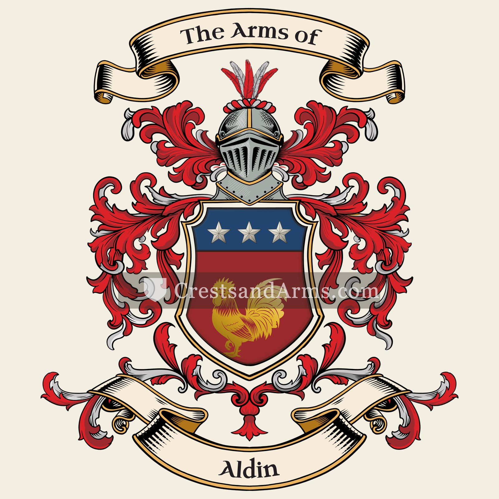 The Aldin coat of arms, drawn from the recorded blazon
