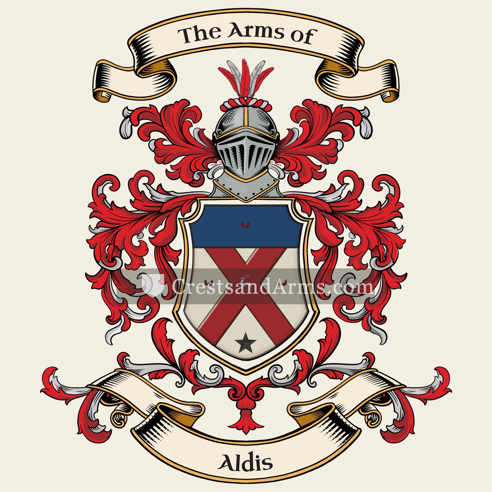 The Aldis coat of arms, drawn from the recorded blazon