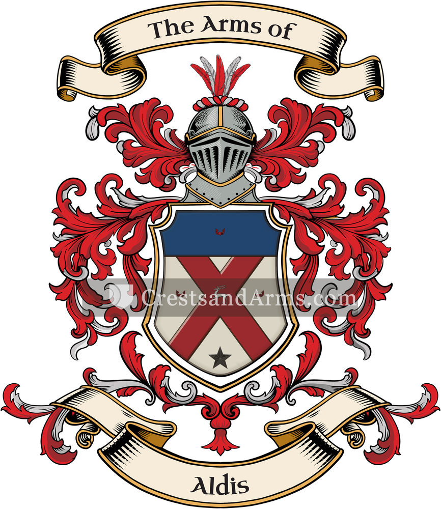 The Aldis coat of arms, drawn from the recorded blazon