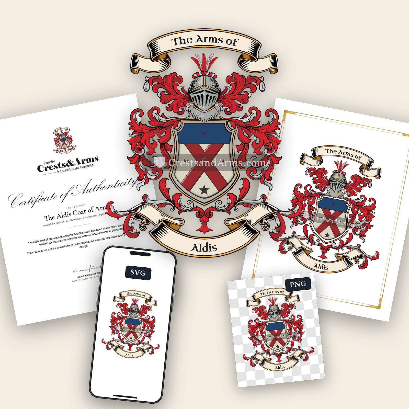The Aldis arms on the coat of arms — digital pack