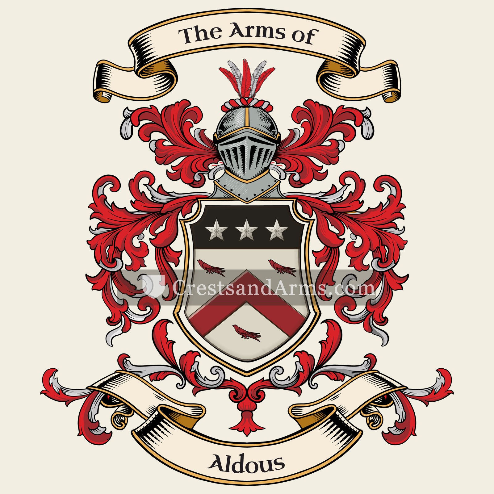 The Aldous coat of arms, drawn from the recorded blazon
