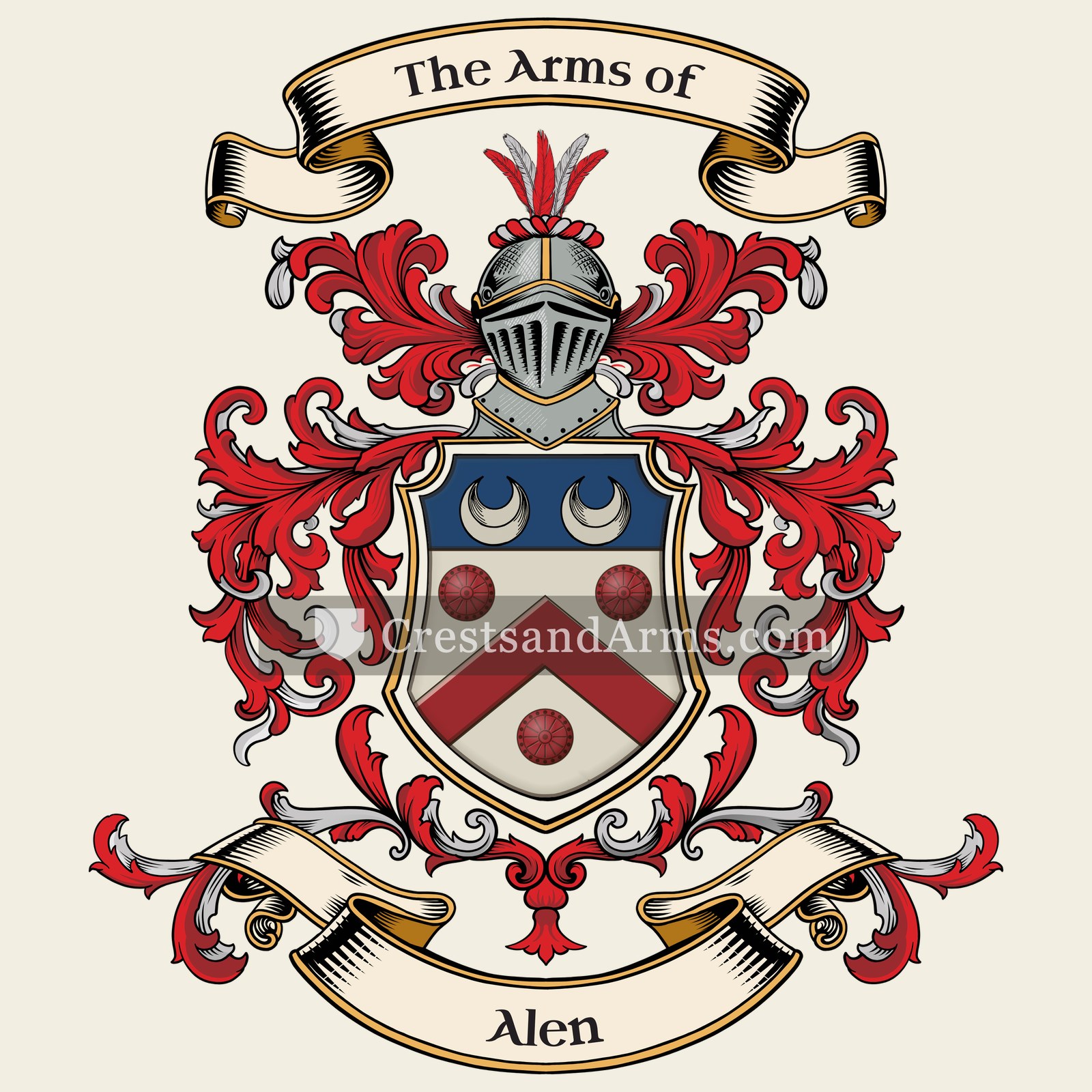 The Alen coat of arms, drawn from the recorded blazon