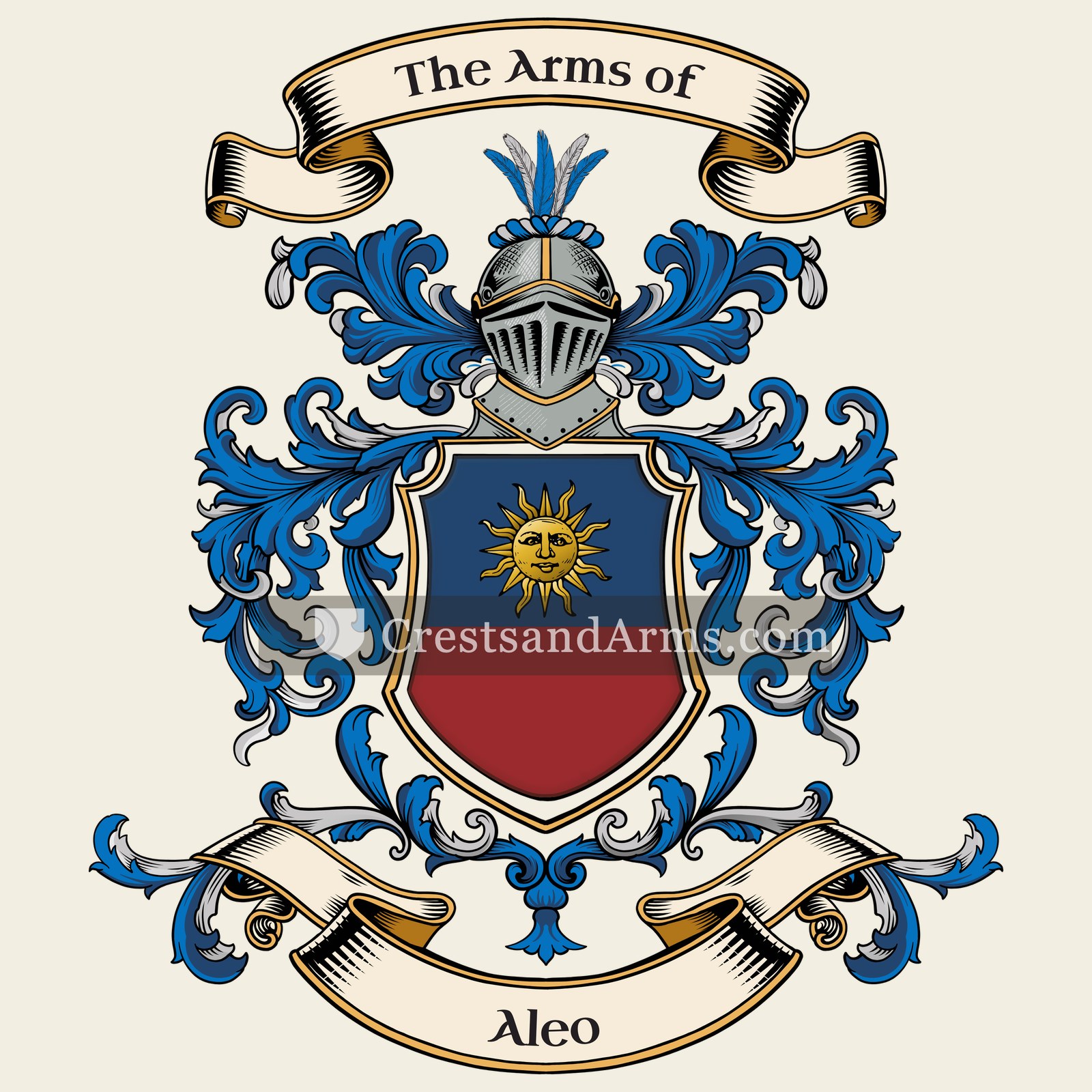 The Aleo coat of arms, drawn from the recorded blazon