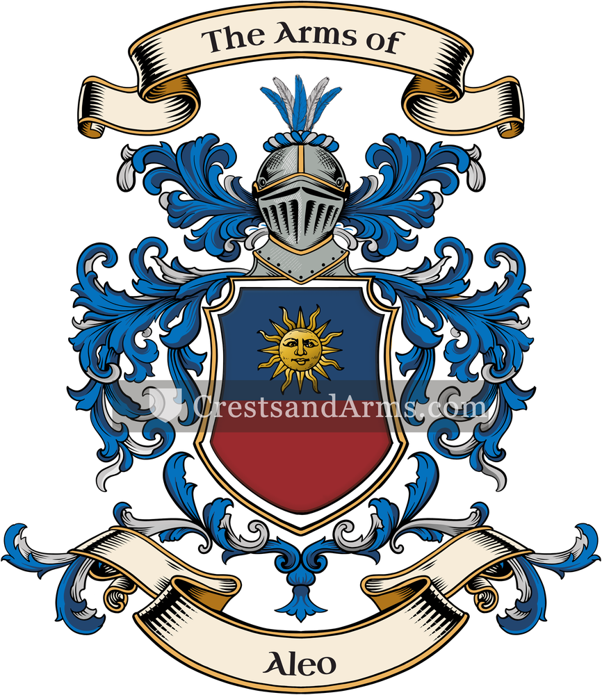 The Aleo coat of arms, drawn from the recorded blazon