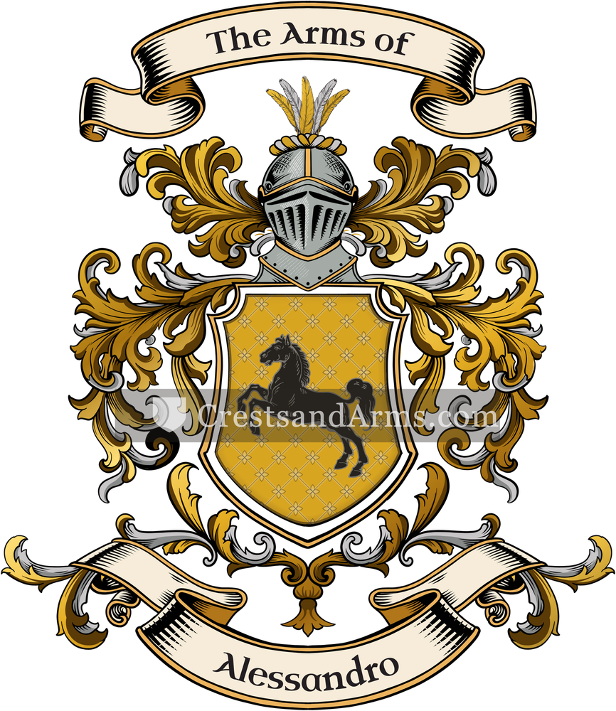 The Alessandro coat of arms, drawn from the recorded blazon
