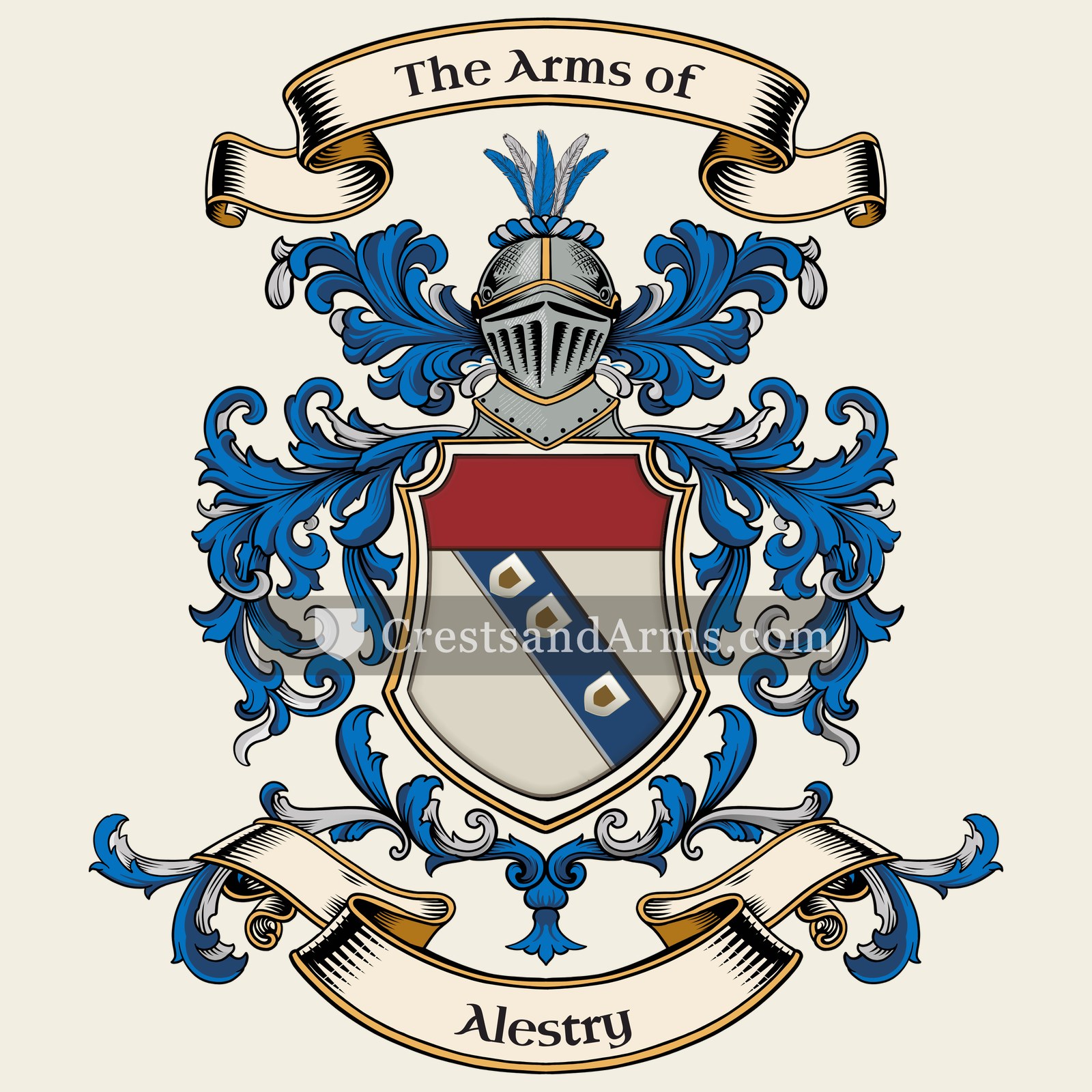 The Alestry coat of arms, drawn from the recorded blazon