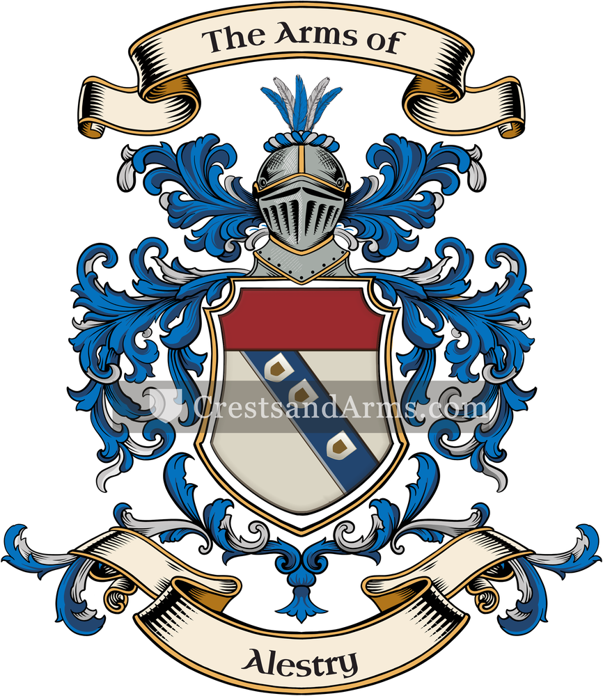 The Alestry coat of arms, drawn from the recorded blazon