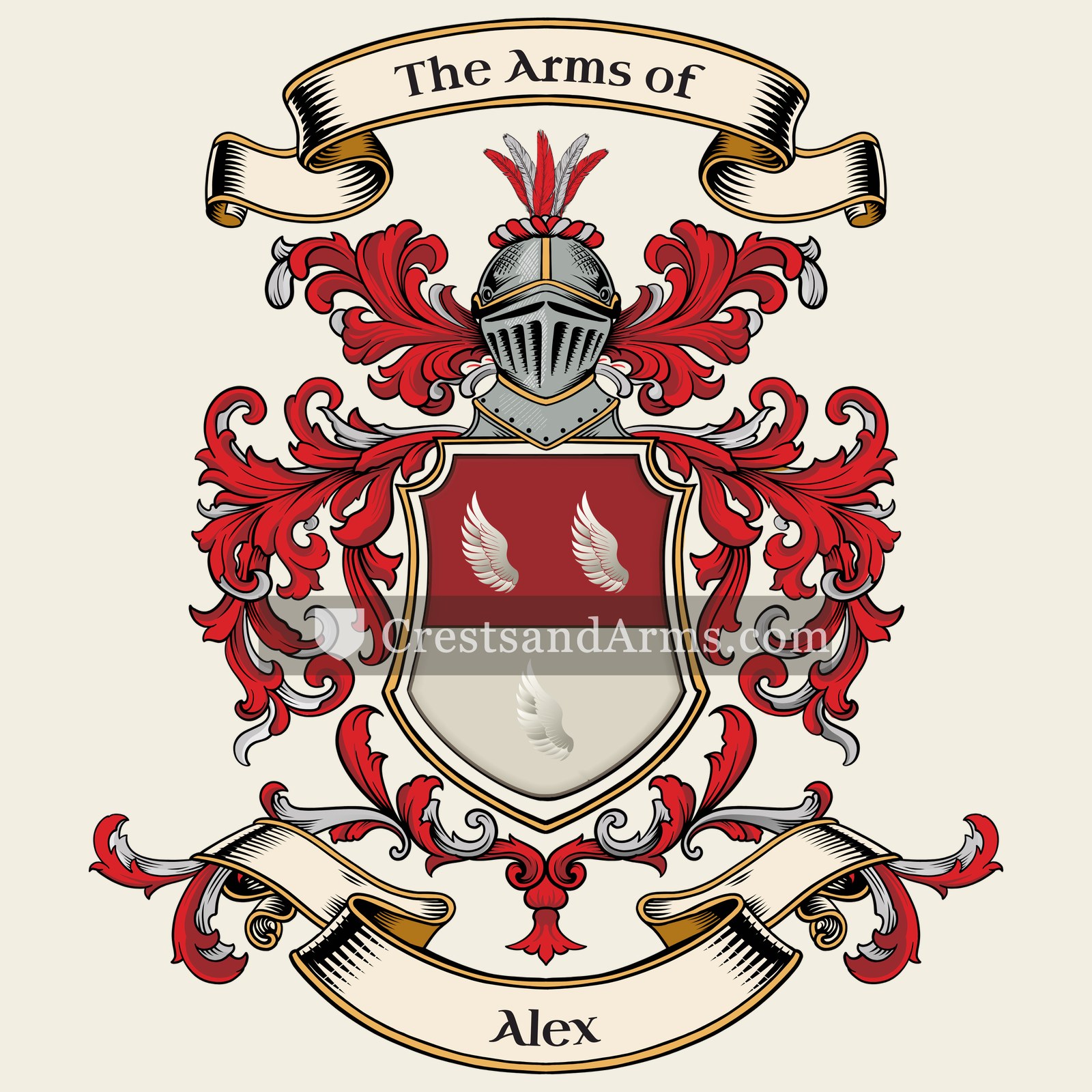 The Alex coat of arms, drawn from the recorded blazon