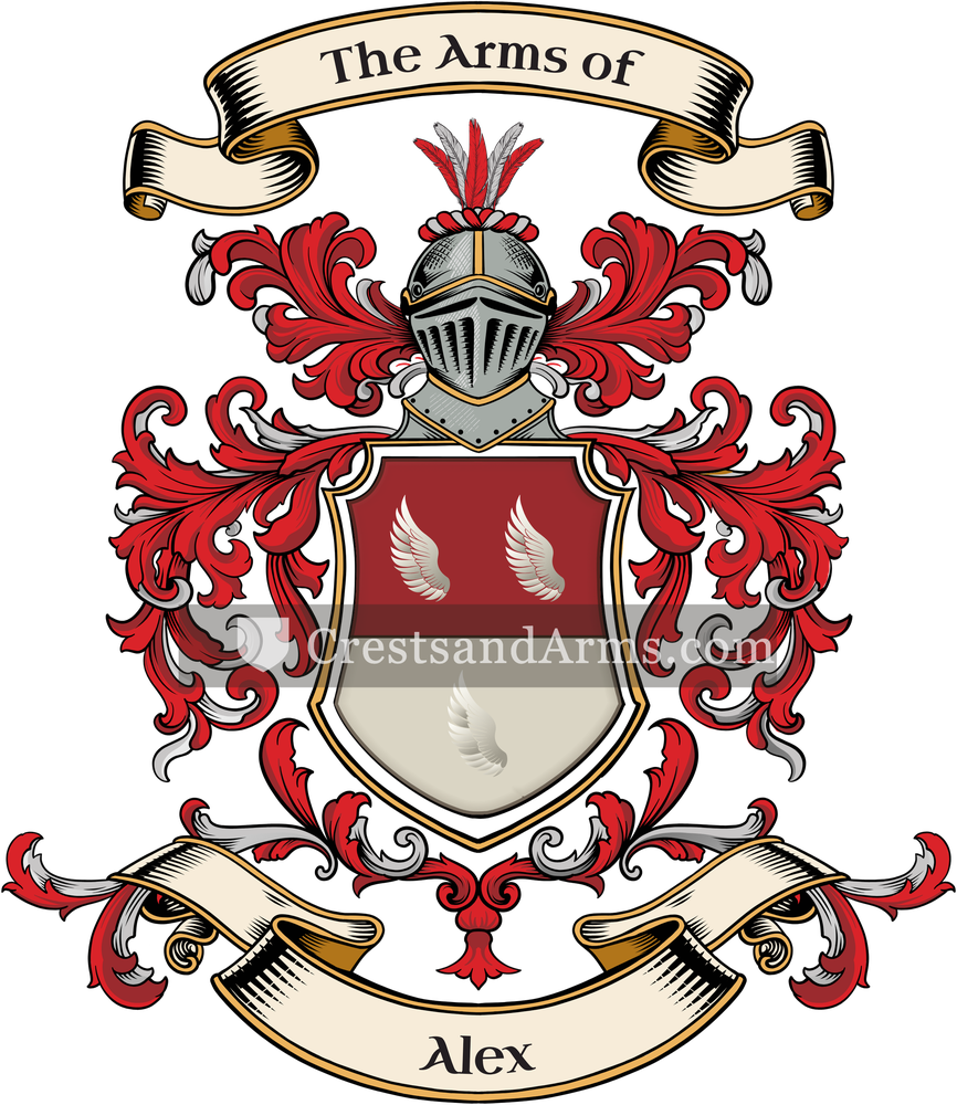 The Alex coat of arms, drawn from the recorded blazon