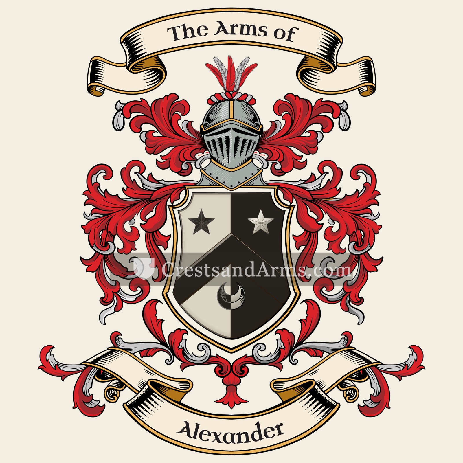 The Alexander coat of arms, drawn from the recorded blazon