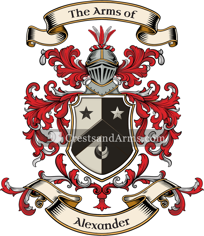 The Alexander coat of arms, drawn from the recorded blazon