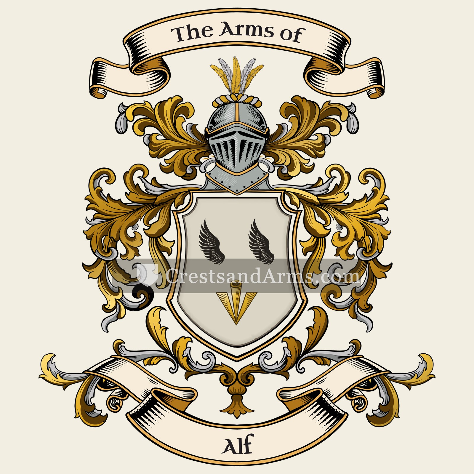 The Alf coat of arms, drawn from the recorded blazon