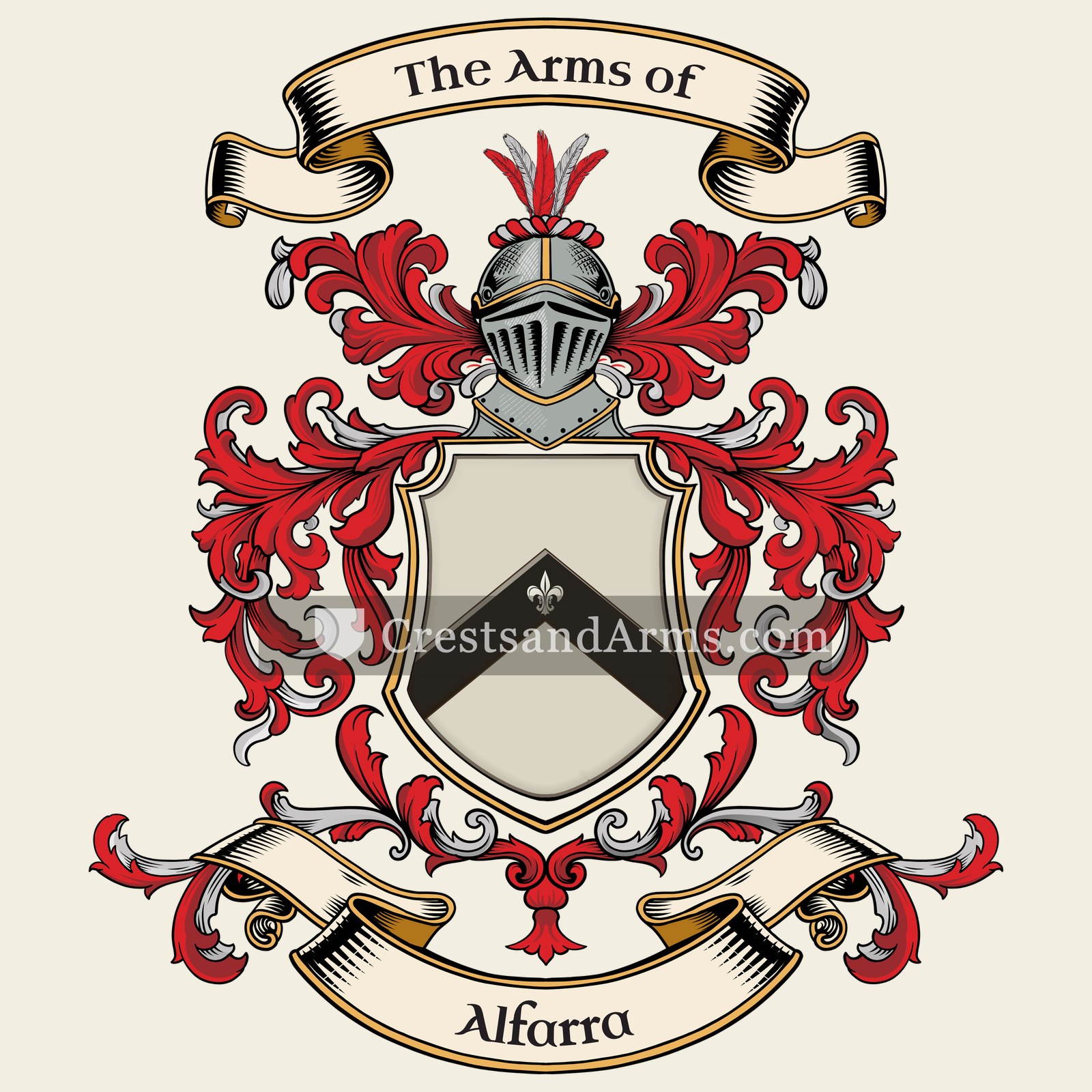 The Alfarra coat of arms, drawn from the recorded blazon