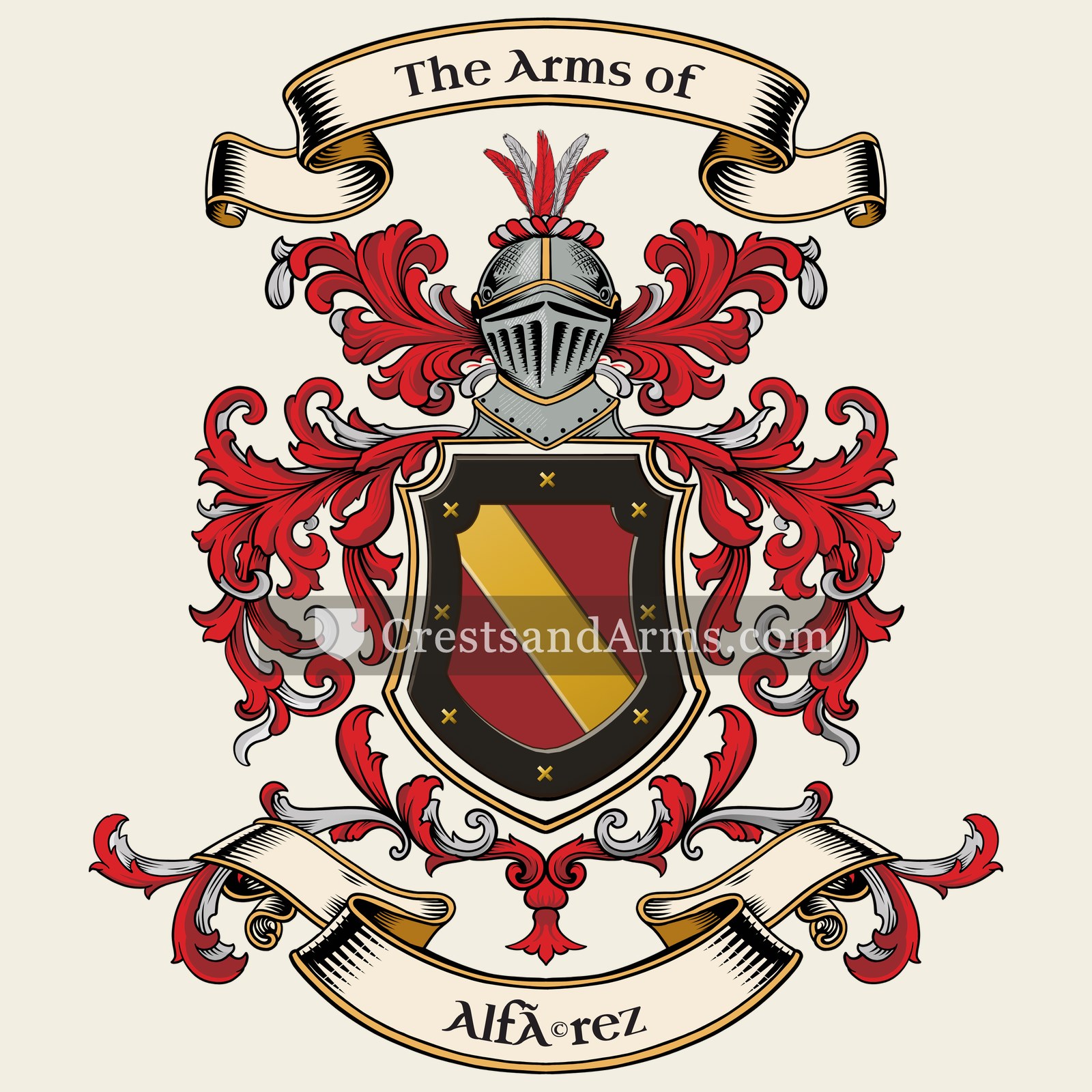 The Alférez coat of arms, drawn from the recorded blazon