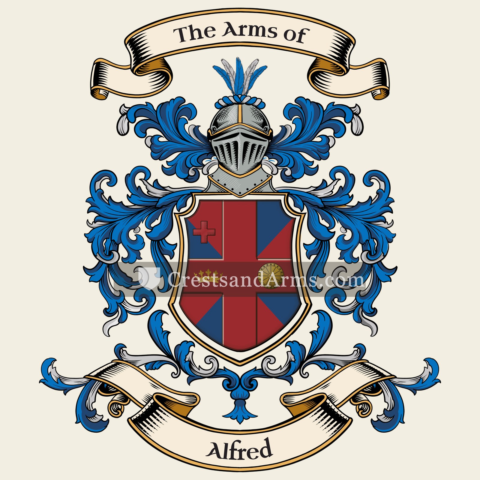 The Alfred coat of arms, drawn from the recorded blazon
