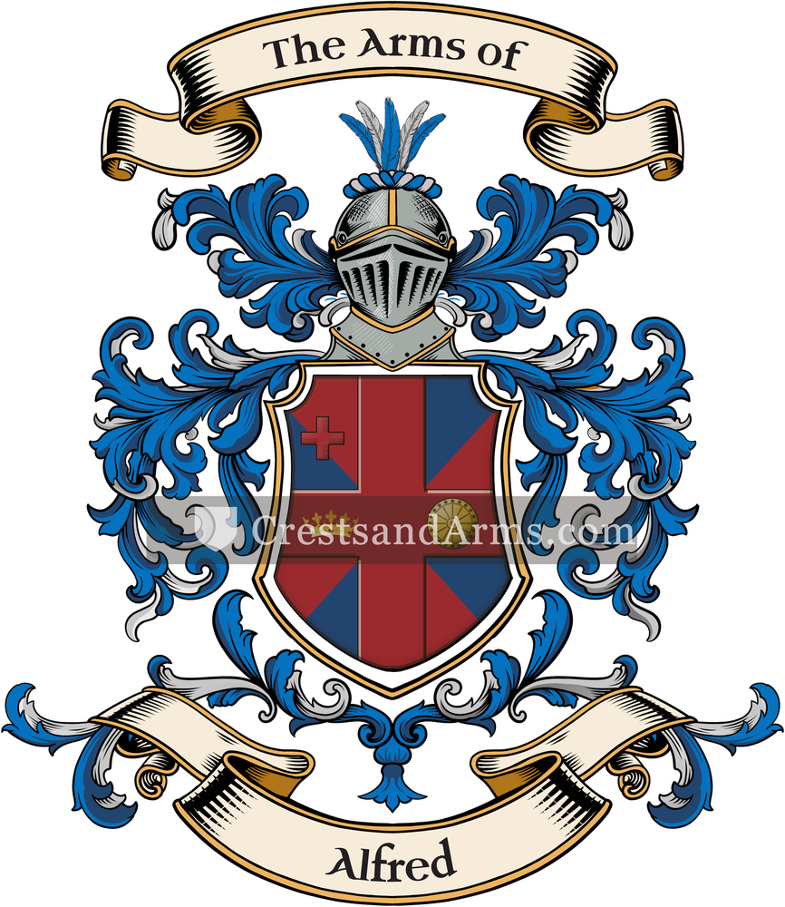 The Alfred coat of arms, drawn from the recorded blazon