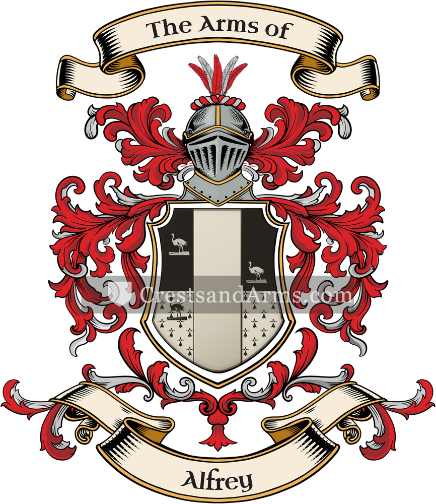 The Alfrey coat of arms, drawn from the recorded blazon