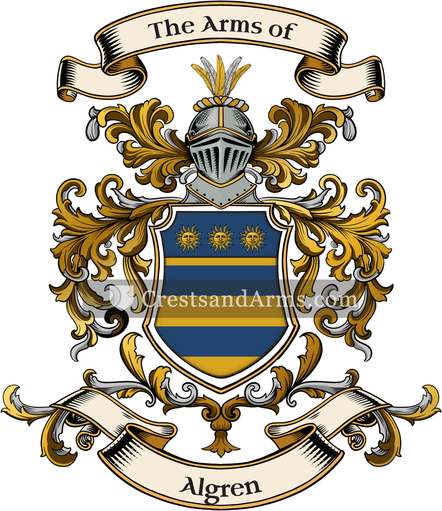 The Algren coat of arms, drawn from the recorded blazon