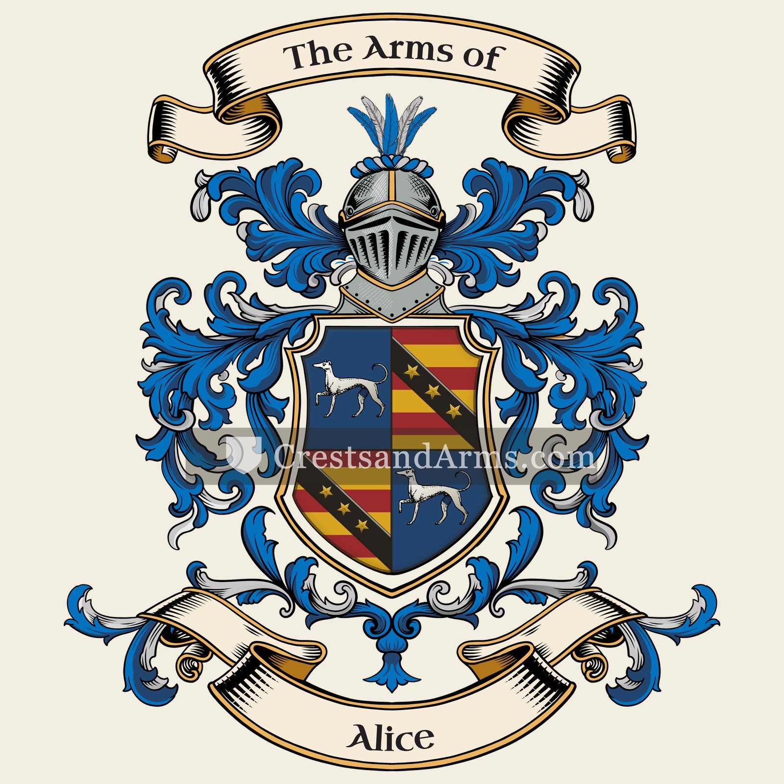 The Alice coat of arms, drawn from the recorded blazon