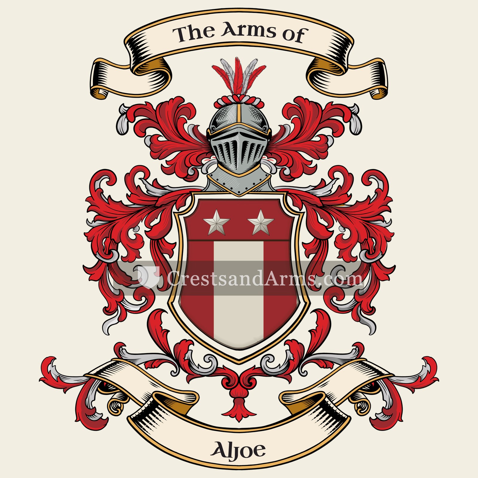 The Aljoe coat of arms, drawn from the recorded blazon
