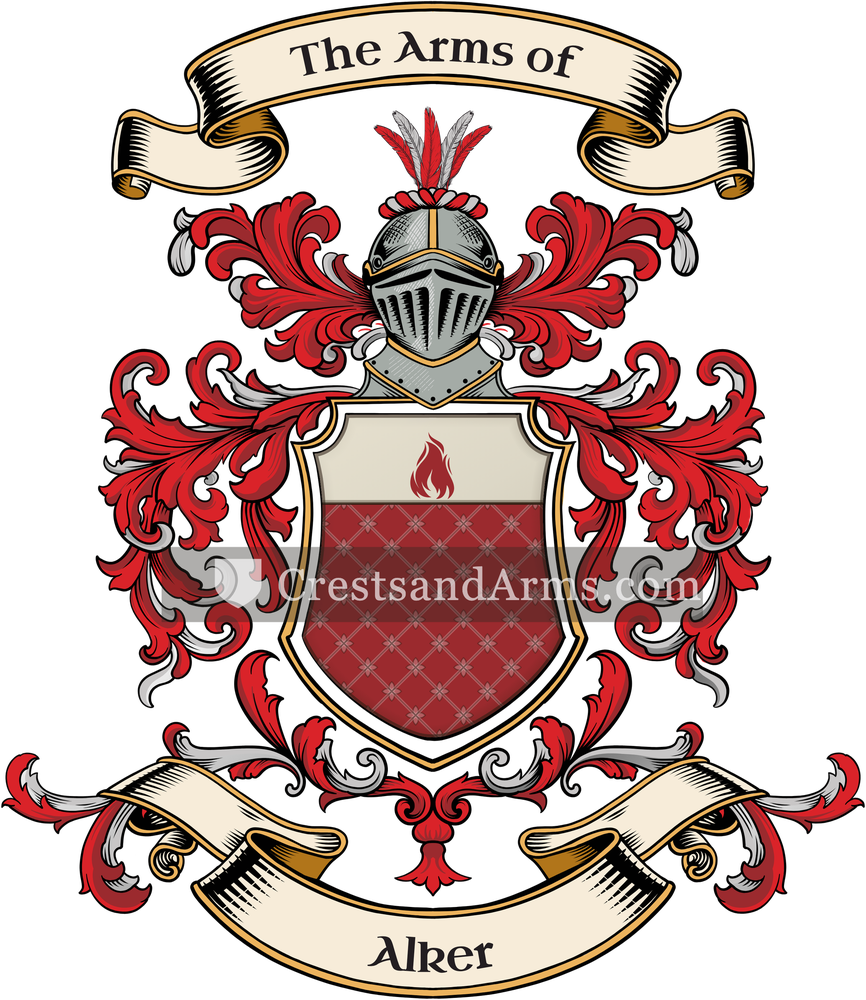 The Alker coat of arms, drawn from the recorded blazon