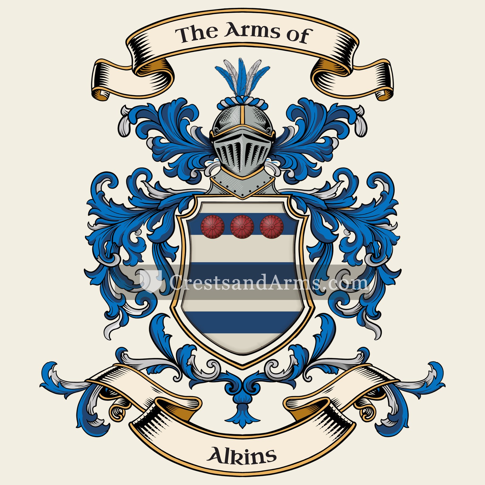 The Alkins coat of arms, drawn from the recorded blazon