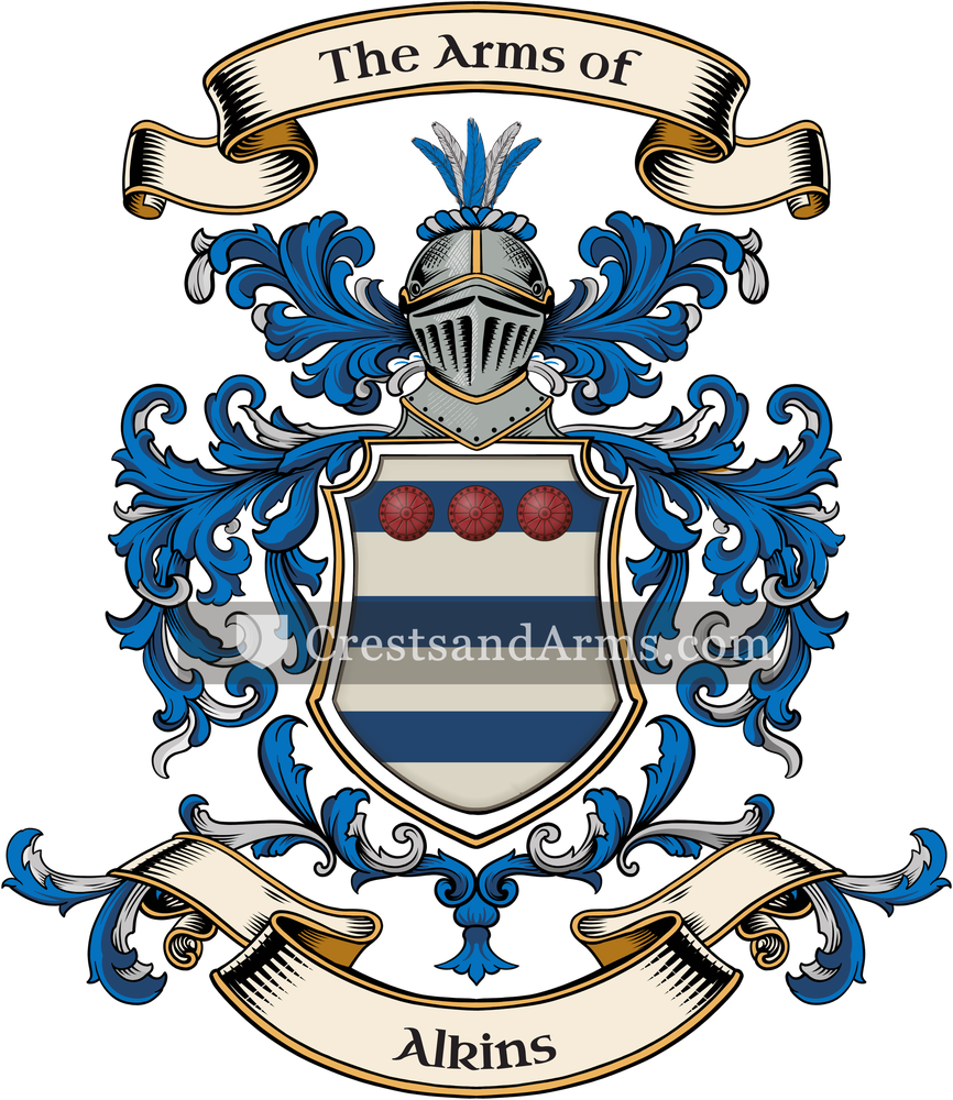 The Alkins coat of arms, drawn from the recorded blazon