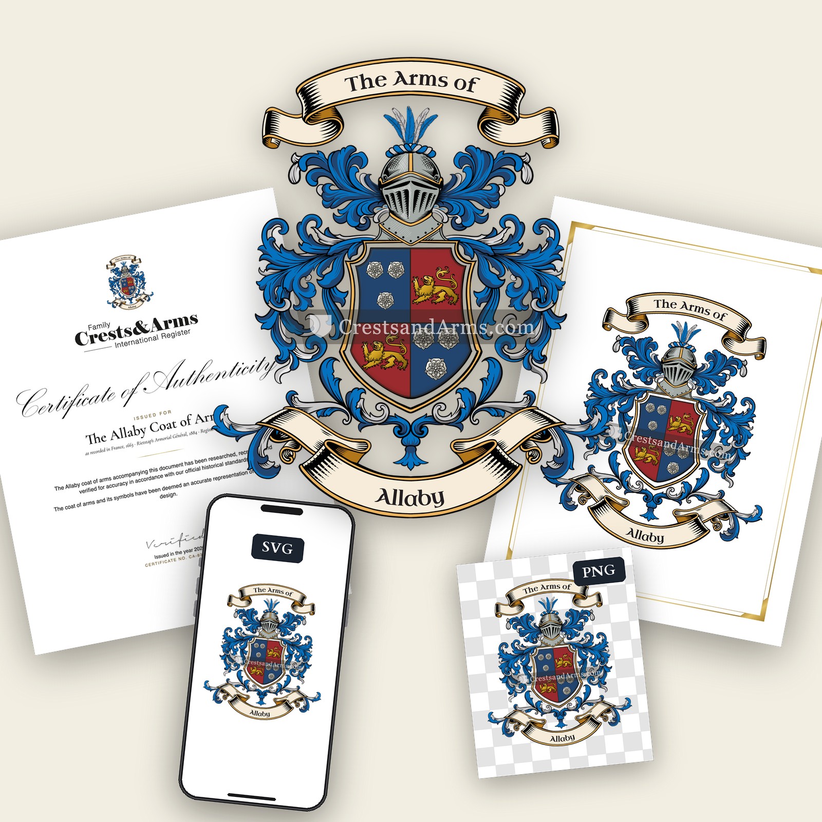 The Allaby arms on the coat of arms — digital pack