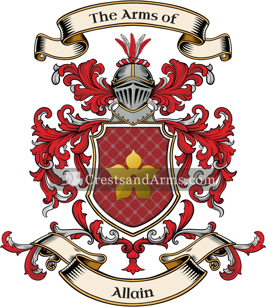The Allain coat of arms, drawn from the recorded blazon